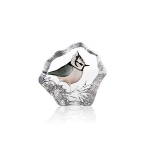 Maleras Crested Tit crystal object by Mats Jonasson