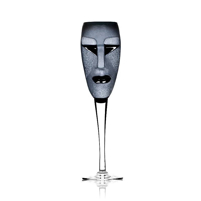 Kubik Champagne flute, black with clear steams designed by Mats Jonasson for Maleras cat. nr. 420127 part of Masq Tableware collection size H250m