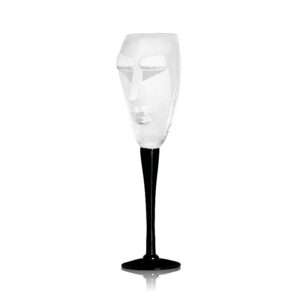 Kubik Champagne flute, clear glass with black steams designed by Mats Jonasson for Maleras cat. nr. 42o33 part of Masq Tableware collection size H250m
